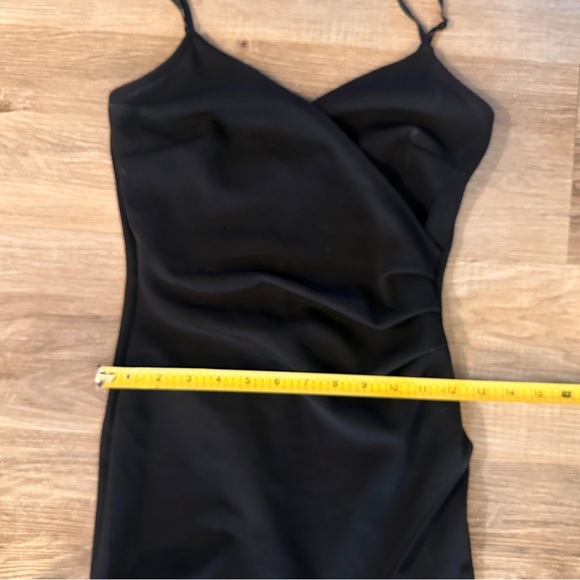 Classic Black Formal Maxi Dress XS Spaghetti Straps Ruched Front Elegant Gown - Picture 6 of 11